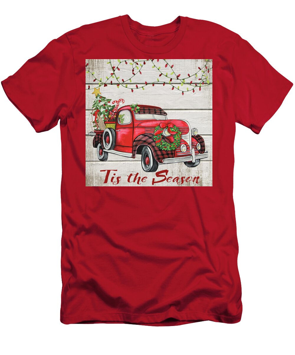 Vintage T-Shirt featuring the painting Vintage Christmas Truck-F by Jean Plout