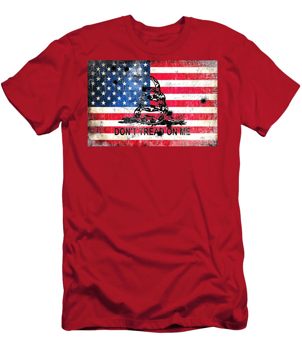 Snake T-Shirt featuring the digital art Viper n Bullet Holes on Old Glory by M L C