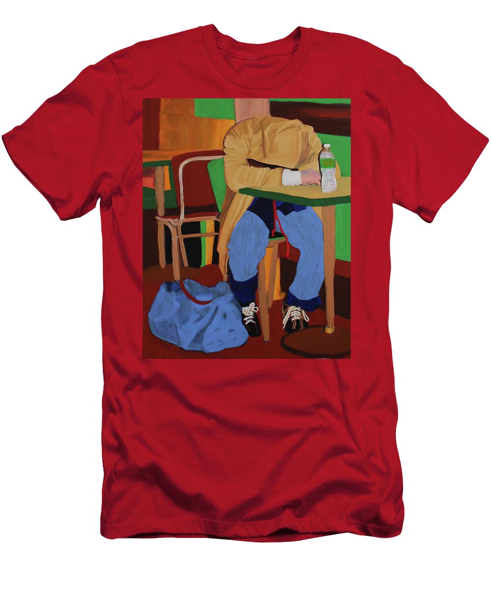 Train T-Shirt featuring the painting Waiting For The Train by Deborah Boyd