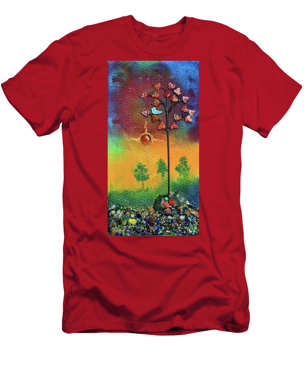 Mixed Media Landscape T-Shirt featuring the mixed media Where Fireflies Gather by Donna Blackhall