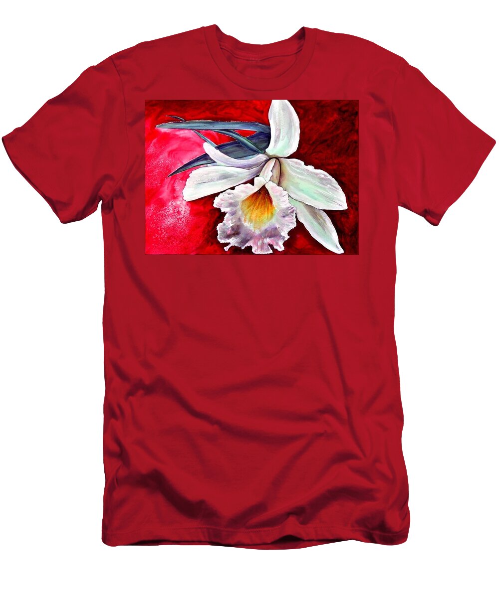 Orchid T-Shirt featuring the painting White orchid by Ryn Shell