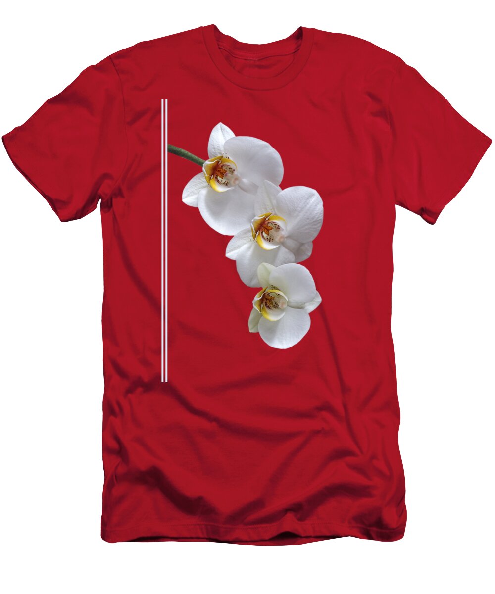 Soft White Orchid T-Shirt featuring the photograph White Orchids On Terracotta Vdertical by Gill Billington