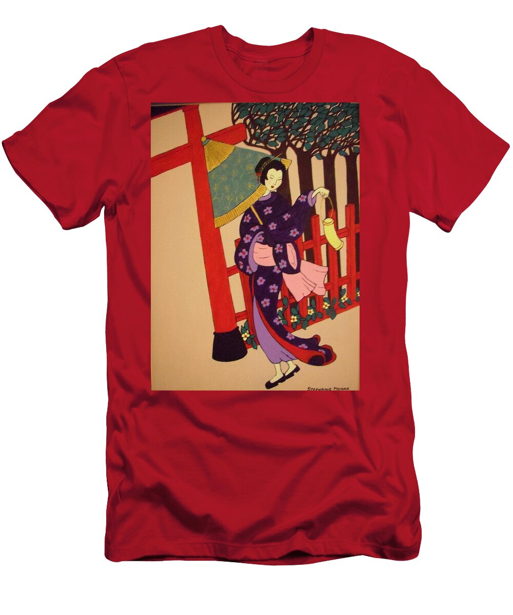 Geisha T-Shirt featuring the painting Windy Day by Stephanie Moore