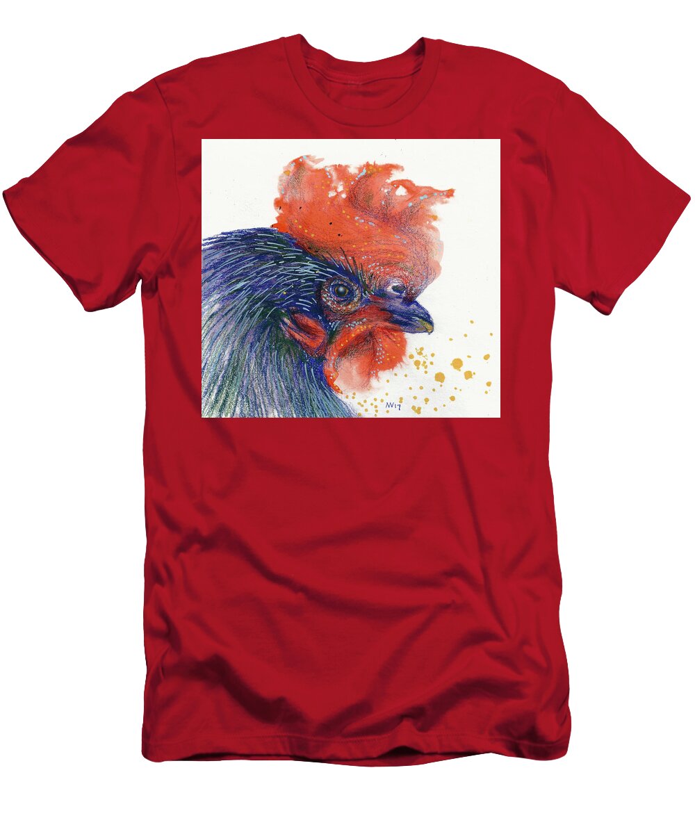 Rooster T-Shirt featuring the mixed media Year of the Rooster by AnneMarie Welsh