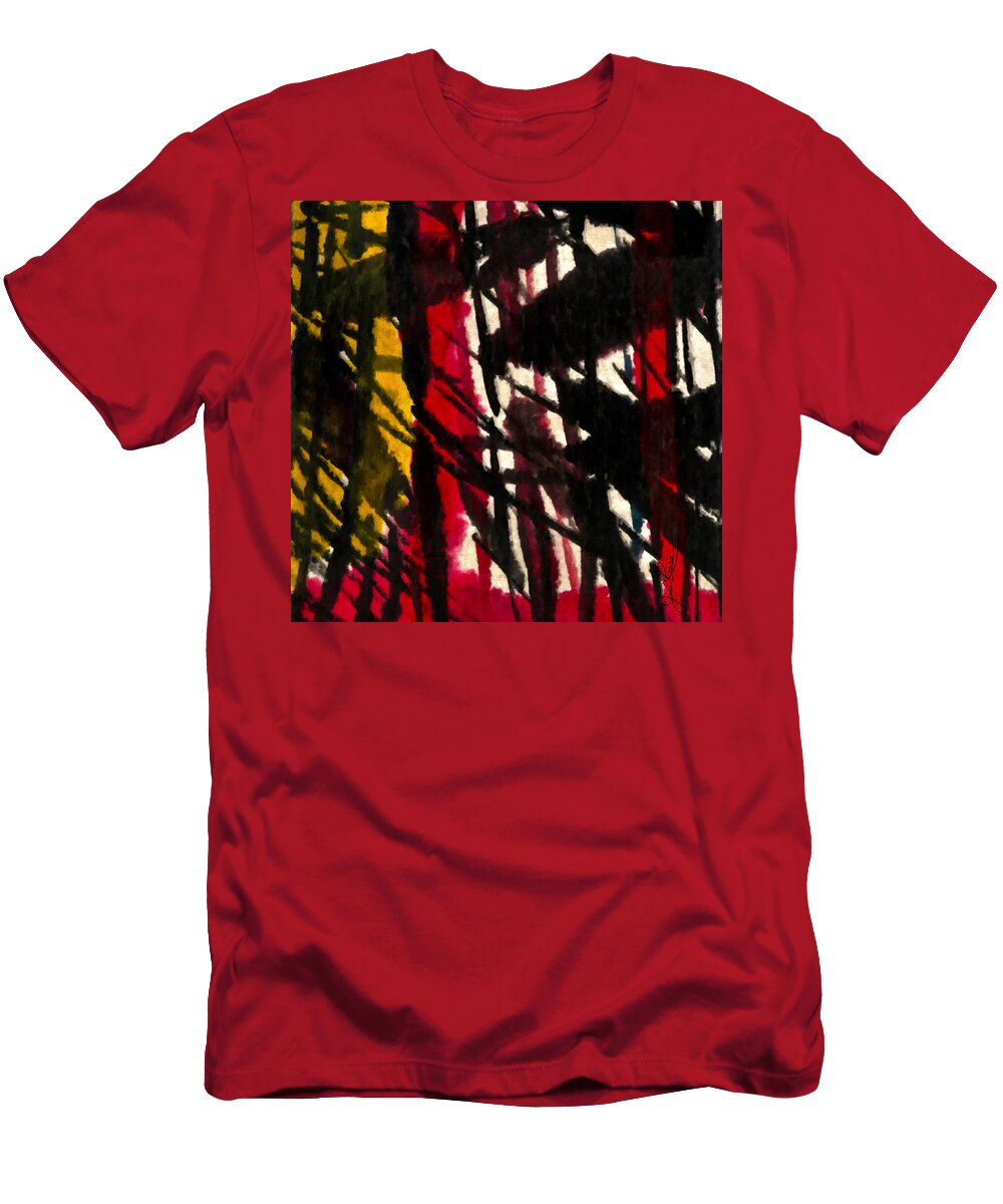 Bamboo Painting T-Shirt featuring the painting Yellow Red Bamboo by Joan Reese