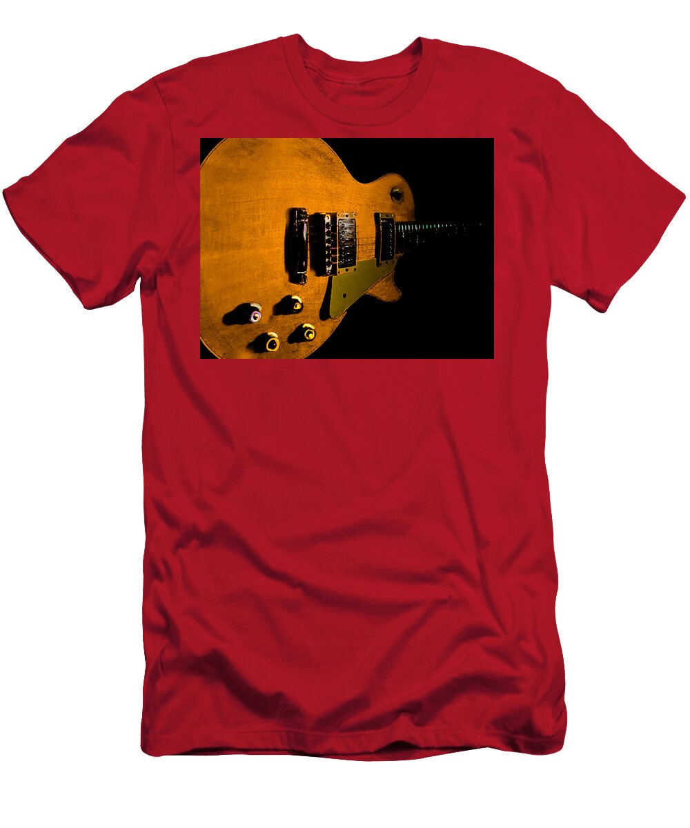 Guitar T-Shirt featuring the digital art Yellow Relic Guitar Hover Series by Guitarwacky Fine Art