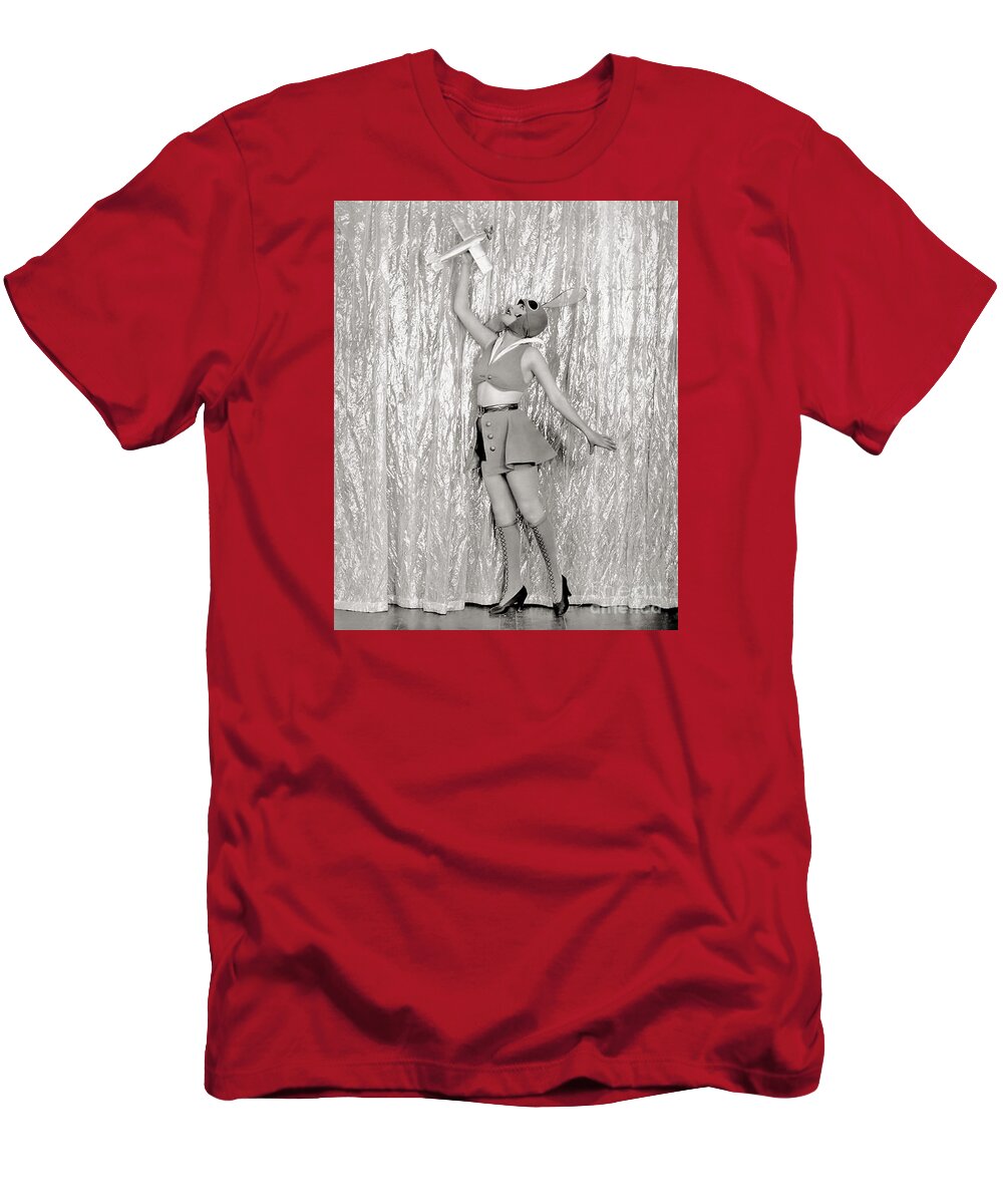 Ziegfeld Model T-Shirt featuring the photograph Ziegfeld Model by Alfred Cheney Johnston playing with toy aeroplane by Vintage Collectables