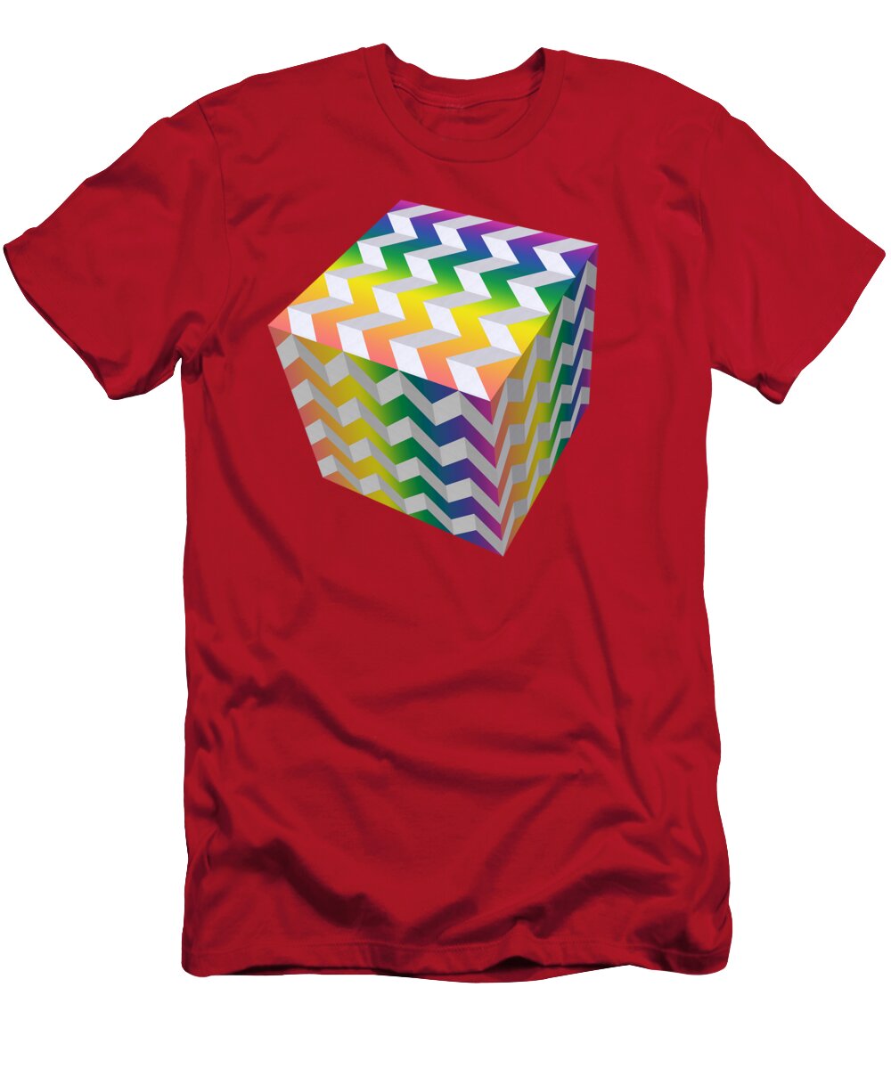 Zig Zag Cube T-Shirt featuring the digital art Zig Zag Cube by Chuck Staley