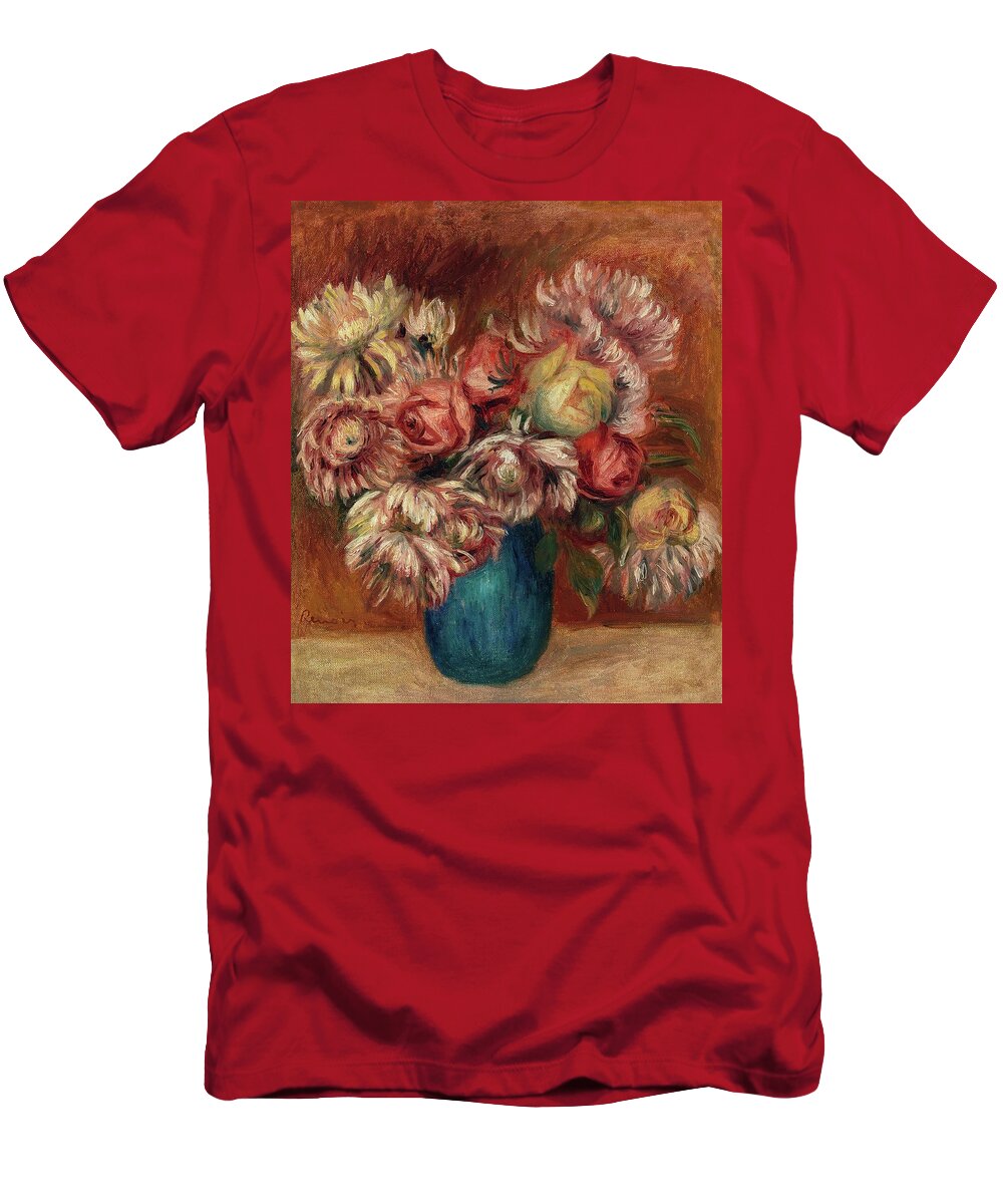 Flowers T-Shirt featuring the painting Flowers In A Green Vase by Pierre-auguste Renoir