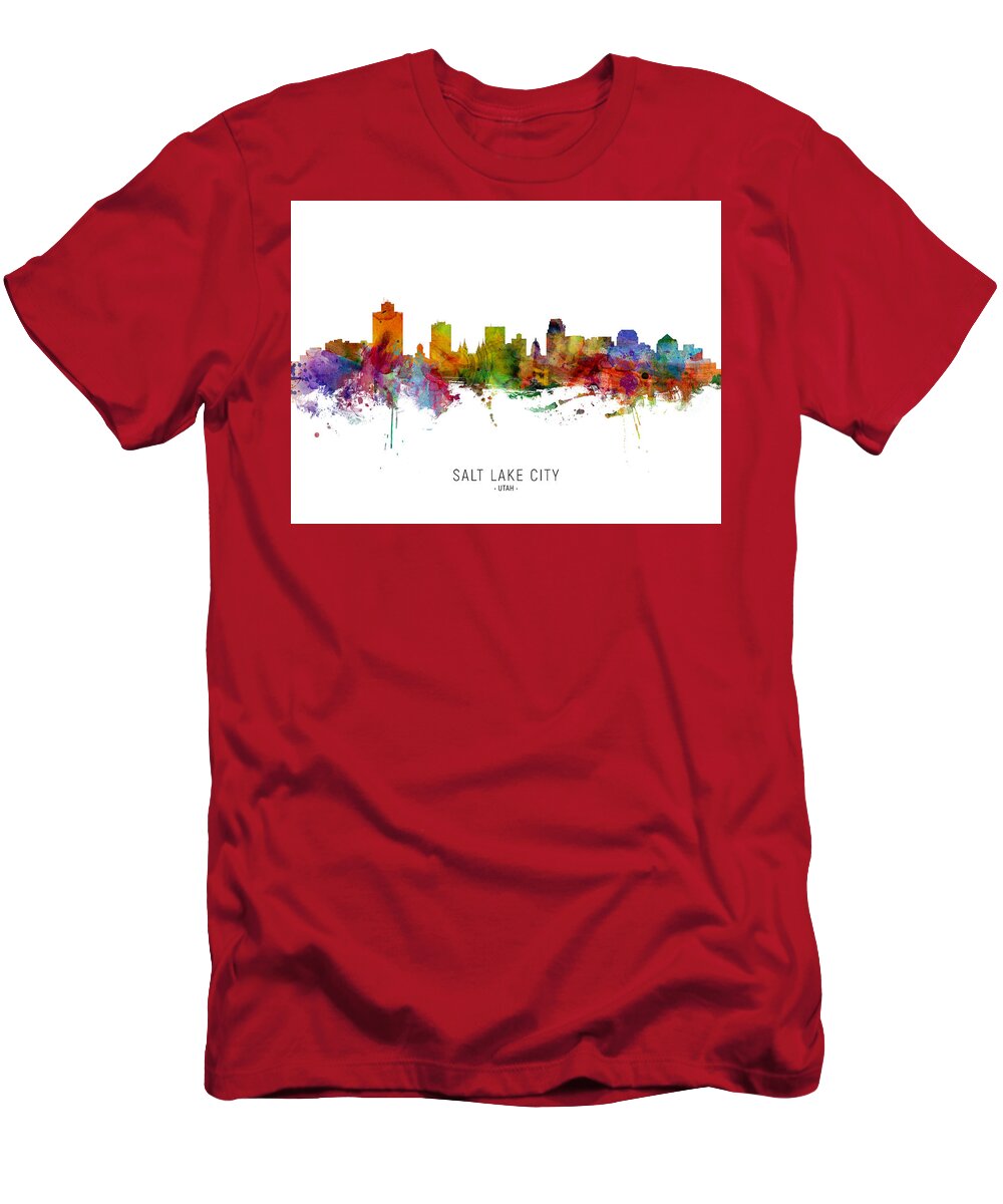 Salt Lake City T-Shirt featuring the digital art Salt Lake City Utah Skyline #1 by Michael Tompsett