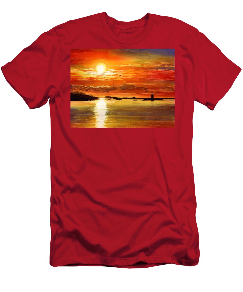 Sunset T-Shirt featuring the painting Sunset Lake #2 by Hailey E Herrera