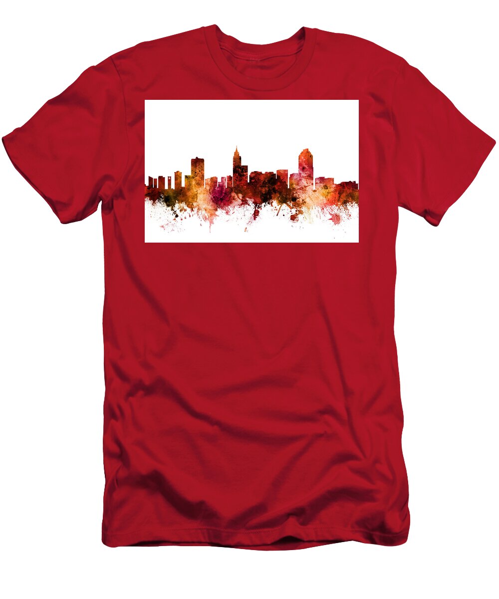 Raleigh T-Shirt featuring the digital art Raleigh North Carolina Skyline #6 by Michael Tompsett