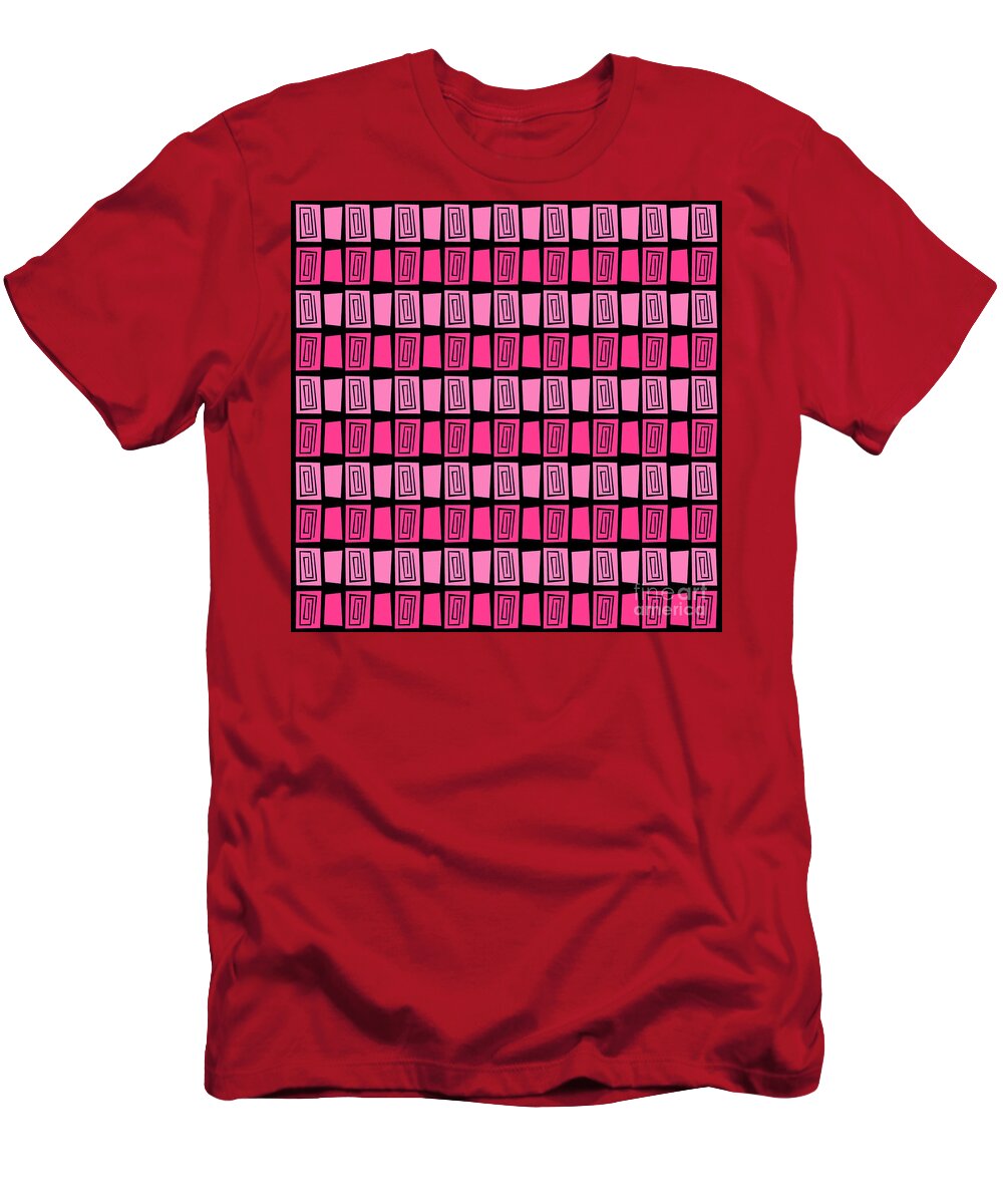 Pink T-Shirt featuring the digital art Mid Century Modern Maze by Donna Mibus