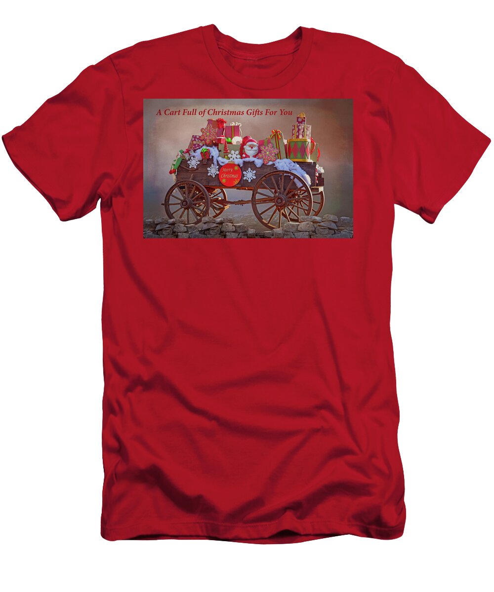 Linda Brody T-Shirt featuring the digital art A Cart Full of Christmas Gifts for You II by Linda Brody