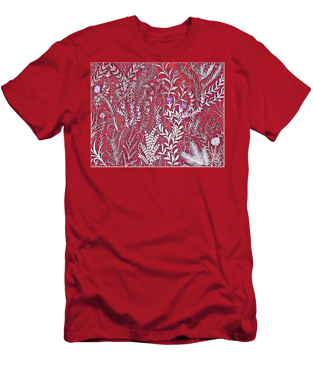 Lise Winne T-Shirt featuring the painting A Jumble of a Garden in Red and Purple by Lise Winne