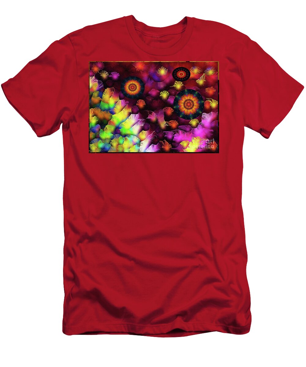 Art And Poetry T-Shirt featuring the mixed media A Poets Birthday Dance through Fire and Rain 2019 by Aberjhani