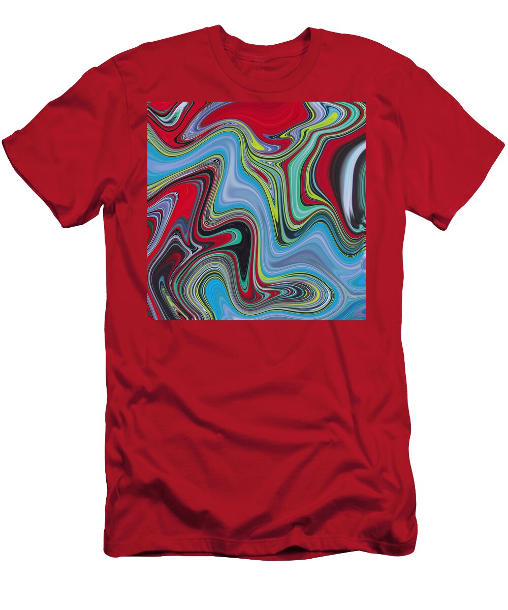 Abstract T-Shirt featuring the painting Abstract Art - Colorful Fluid Painting Marble Pattern Red and Blue by Patricia Piotrak