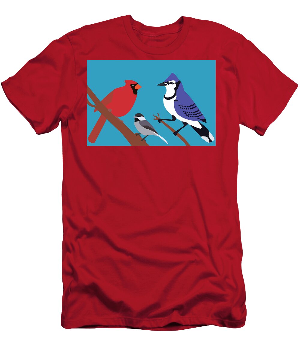 Birds T-Shirt featuring the digital art Backyard birds by Caroline Elgin