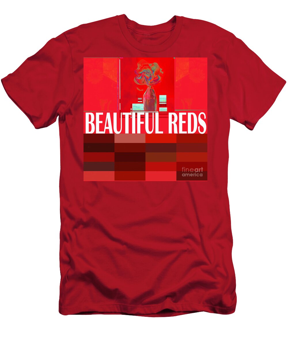 Square T-Shirt featuring the digital art Beautiful Reds Headline by Zsanan Studio