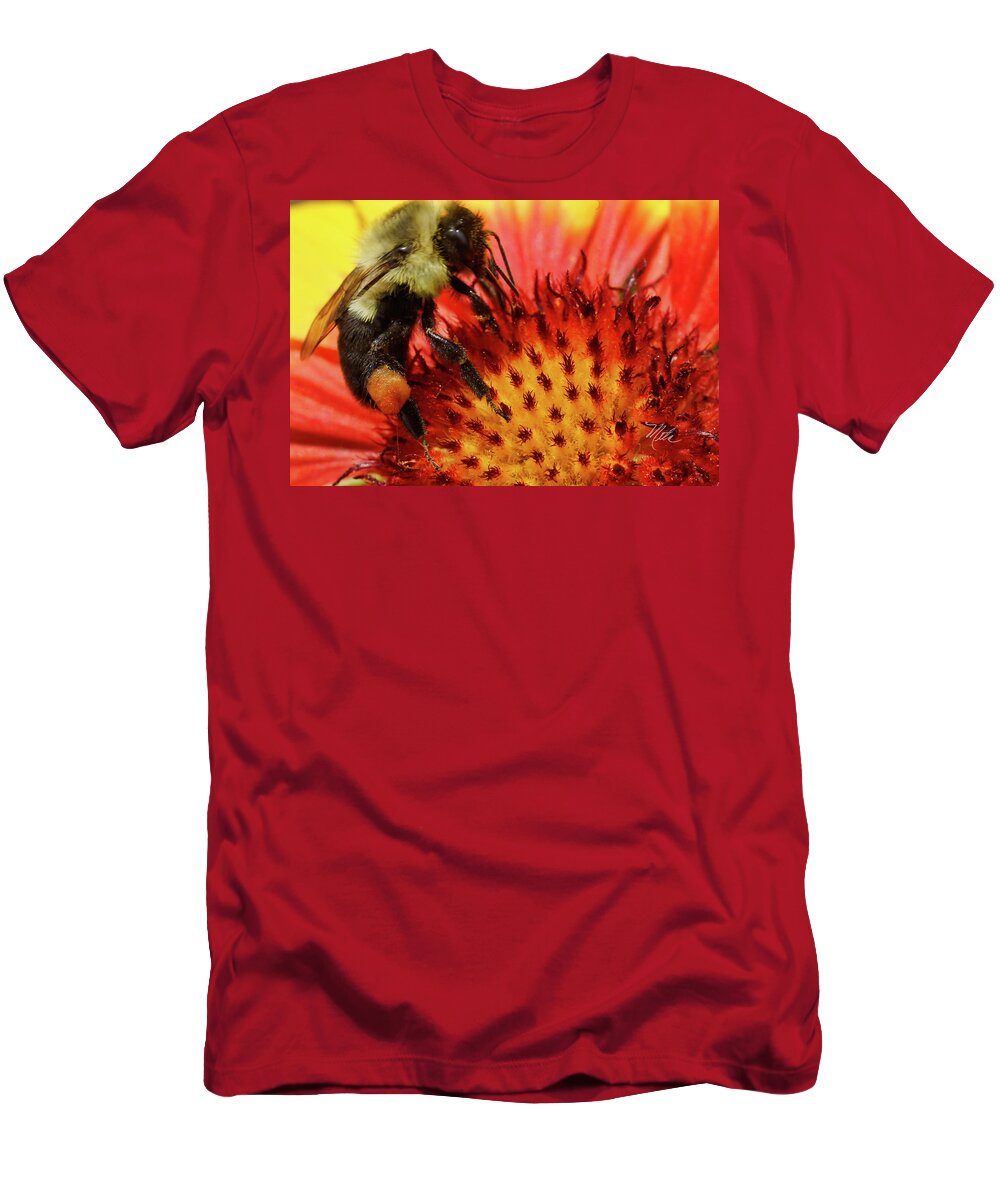 Bee T-Shirt featuring the photograph Bee Red Flower by Meta Gatschenberger
