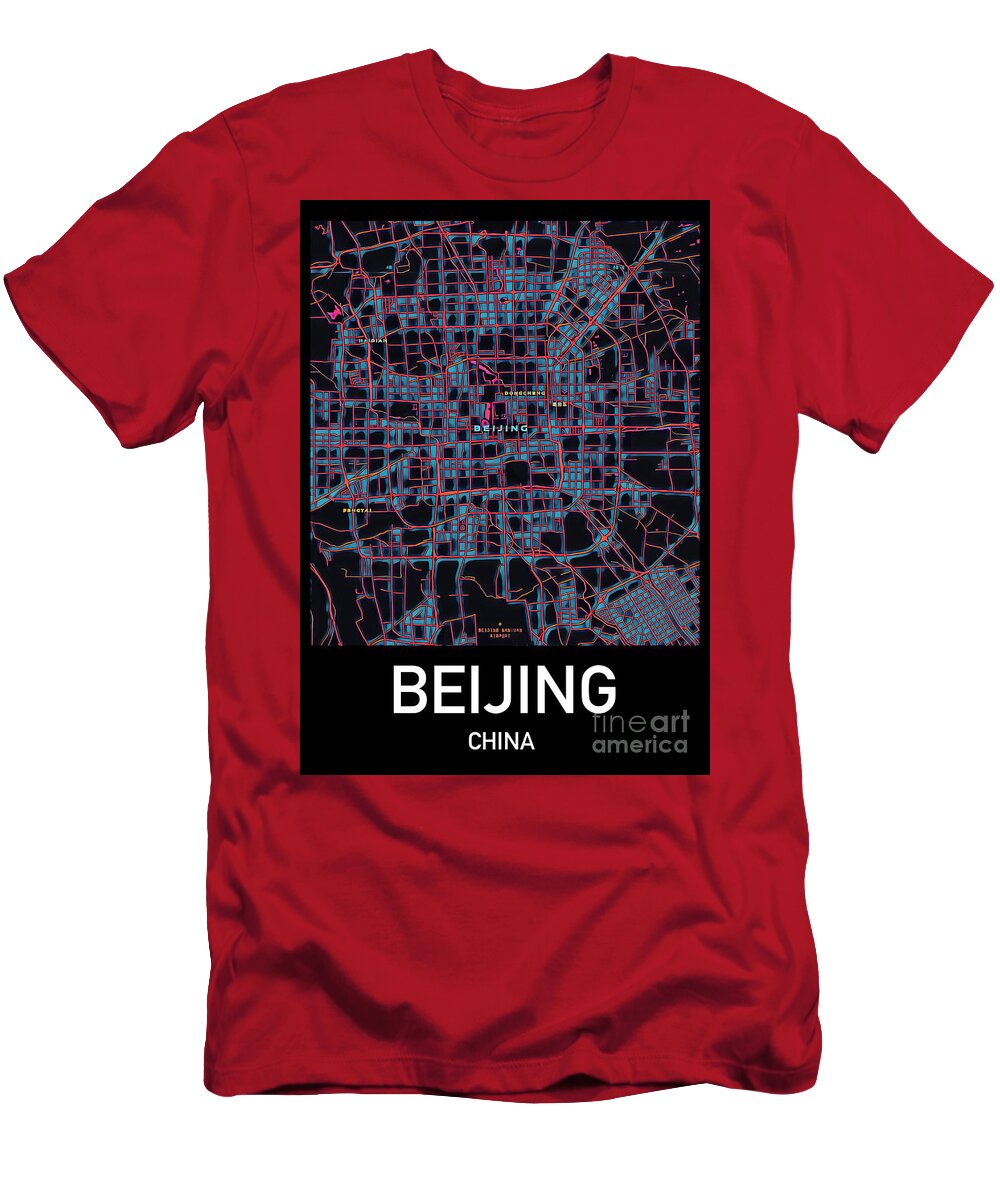Beijing T-Shirt featuring the photograph Beijing City Map by HELGE Art Gallery