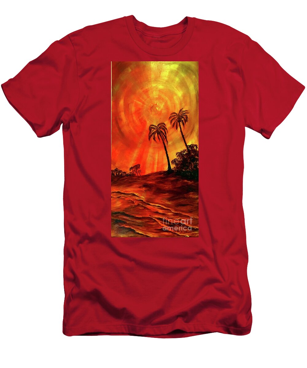 Sunset Beach T-Shirt featuring the painting Blazing Sun by Michael Silbaugh