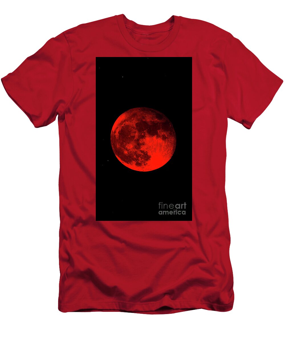 Bloodred Wolf Moon T-Shirt featuring the photograph Blood Red Wolf Supermoon Eclipse Series 873dr by Ricardos Creations