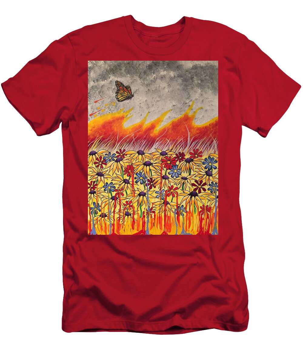 Brushfire T-Shirt featuring the painting Brushfire by Sonja Jones