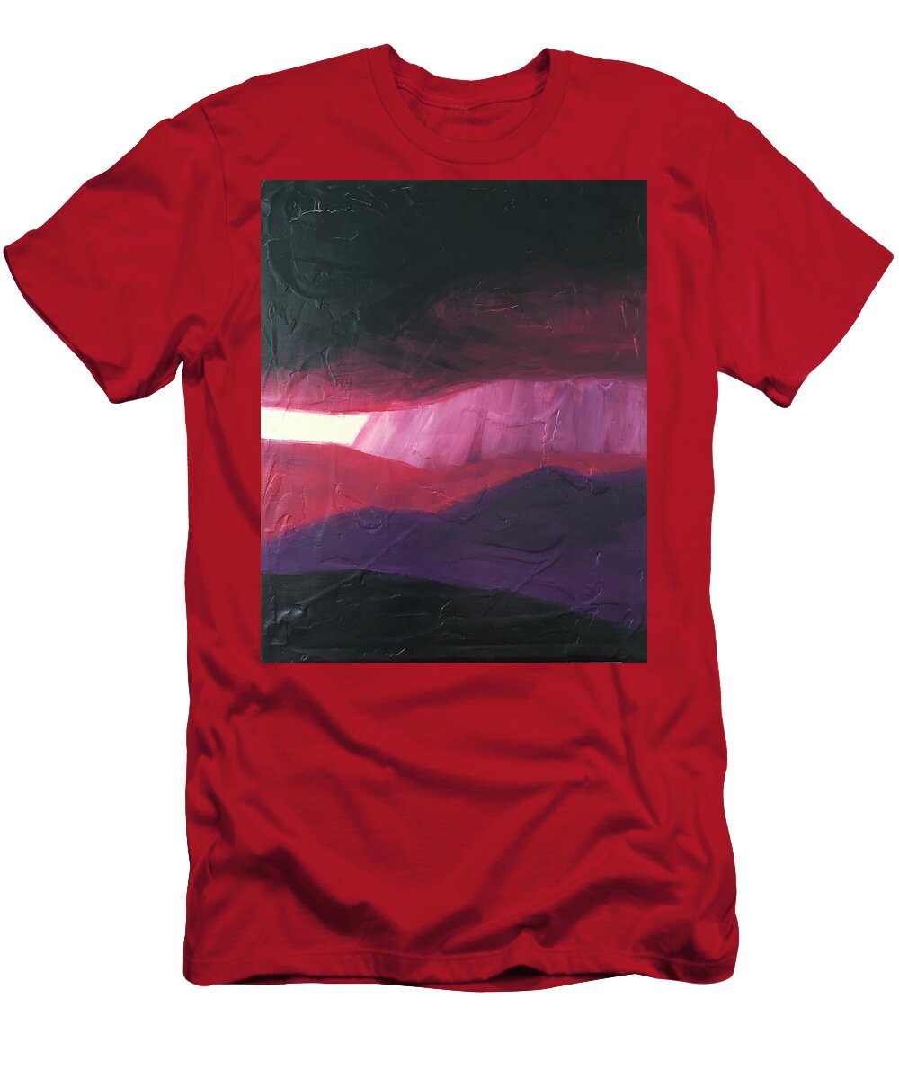 Abstract T-Shirt featuring the painting Burgundy Storm On The Horizon by Carrie MaKenna