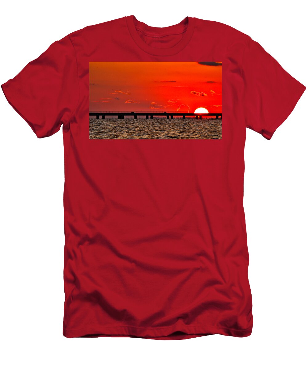 Bridge T-Shirt featuring the photograph Causeway Sunset by Tom Gresham