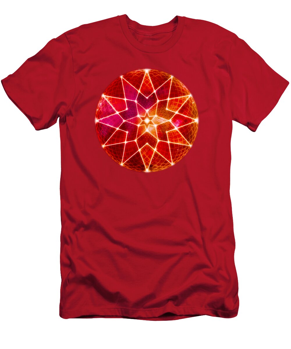Seed Of Life T-Shirt featuring the digital art Cosmic Geometric Seed of Life Crystal Red Lotus Star Mandala by Laura Ostrowski
