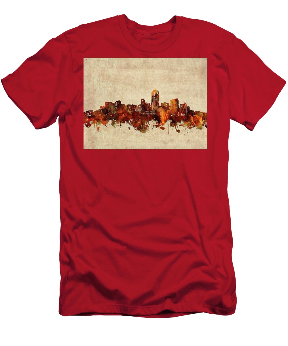 Denver T-Shirt featuring the digital art Denver Skyline Sepia by Bekim M