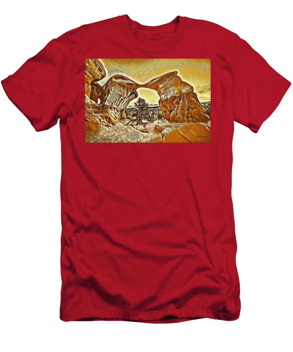 Desert Photos T-Shirt featuring the digital art Desert Arch by Jerry Cahill