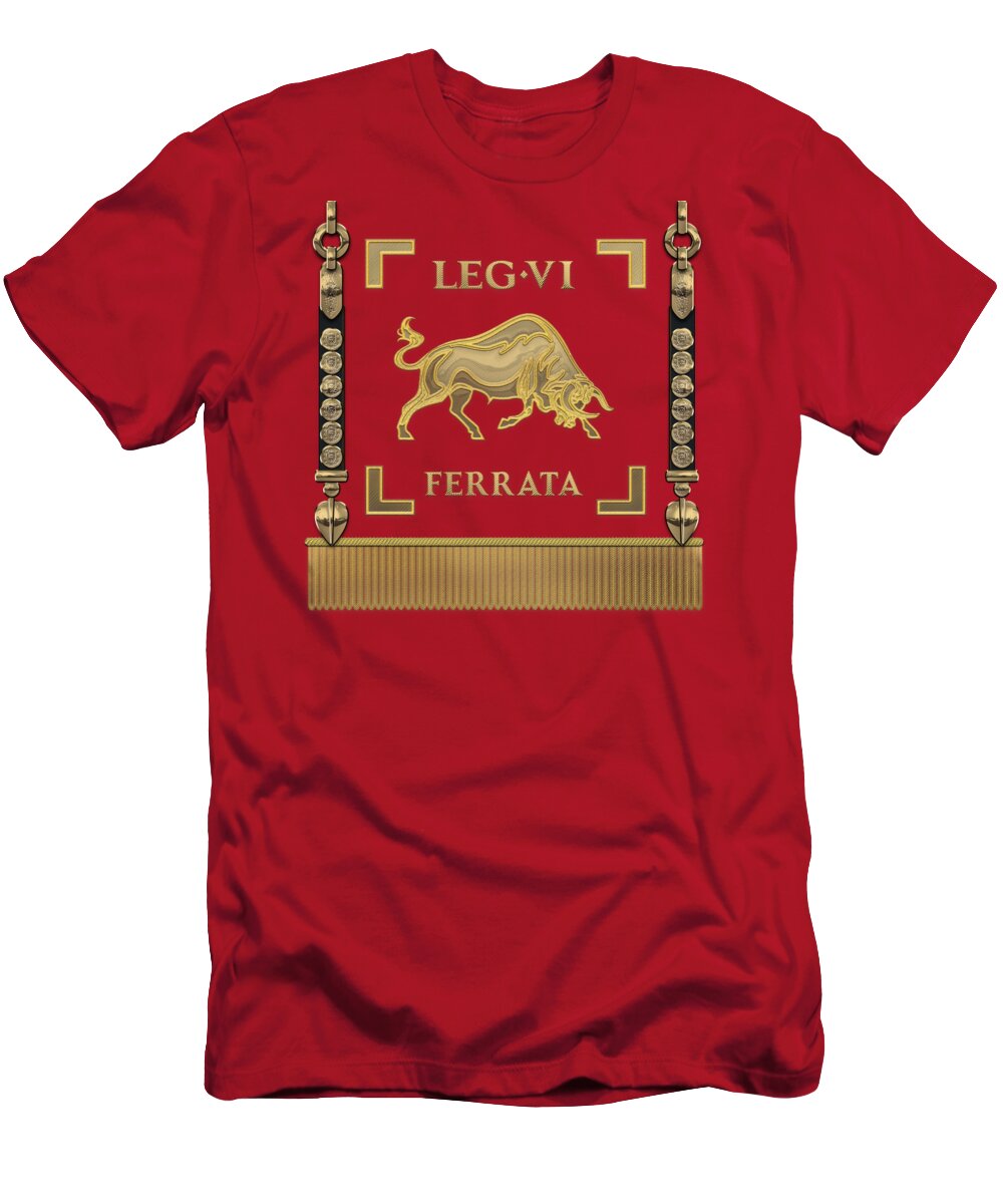 ‘rome’ Collection By Serge Averbukh T-Shirt featuring the digital art Early Standard of the Sixth Ironclad Legion - Bull Vexillum of Legio VI Ferrata by Serge Averbukh