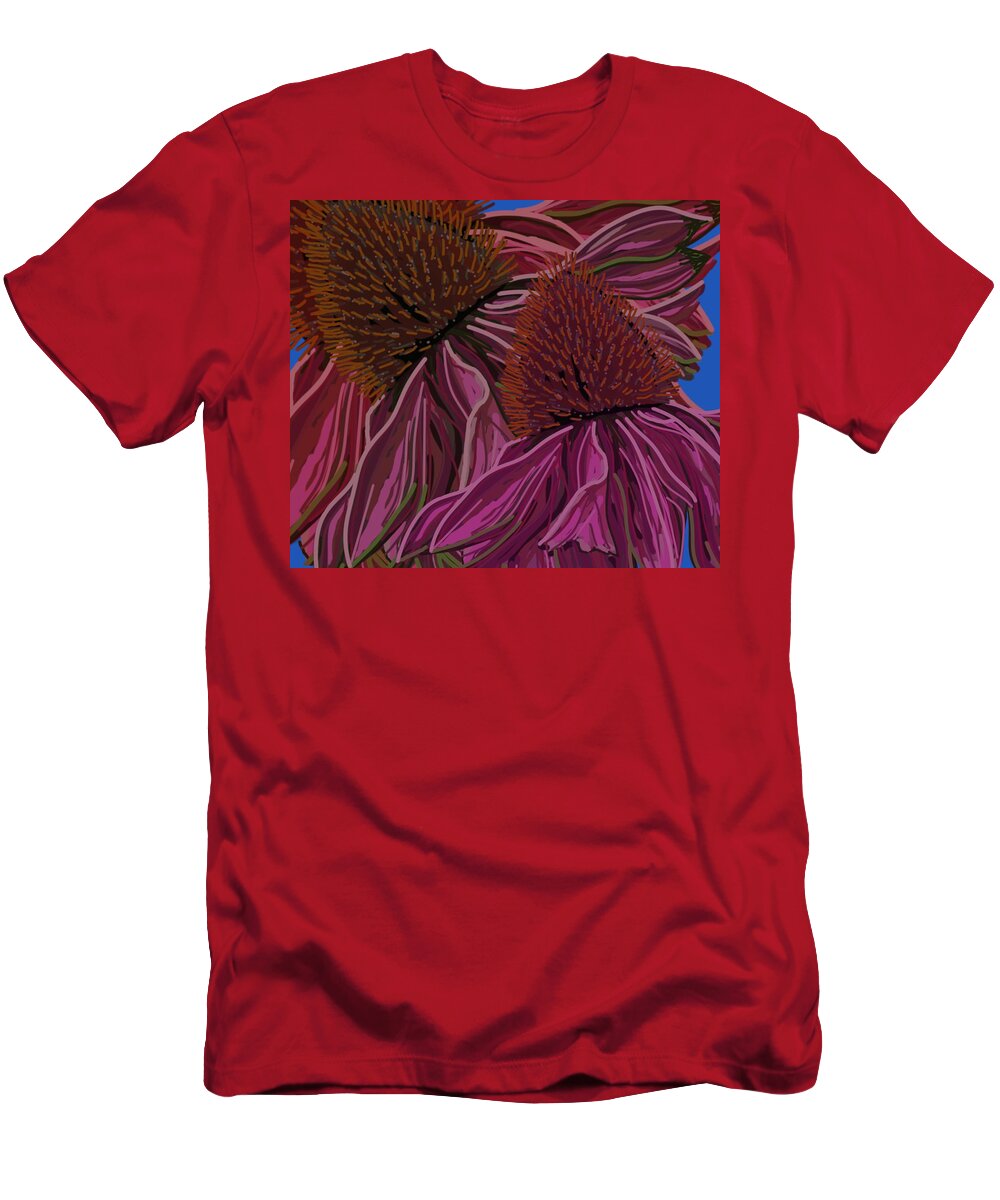 Echinacea Flower T-Shirt featuring the drawing Echinacea Flower Blues by Joan Stratton