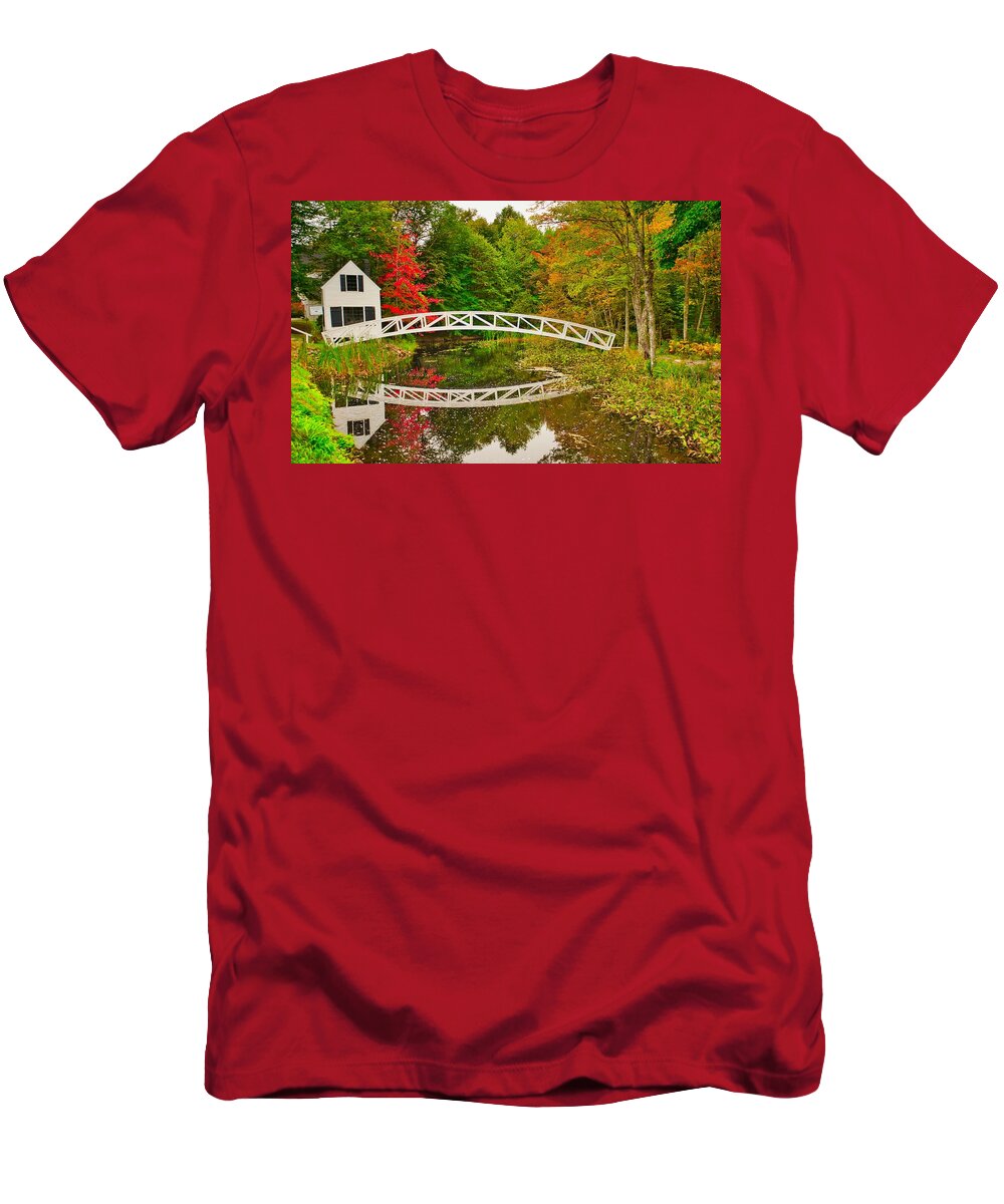 Fall T-Shirt featuring the photograph Fall Footbridge Reflection by Tom Gresham