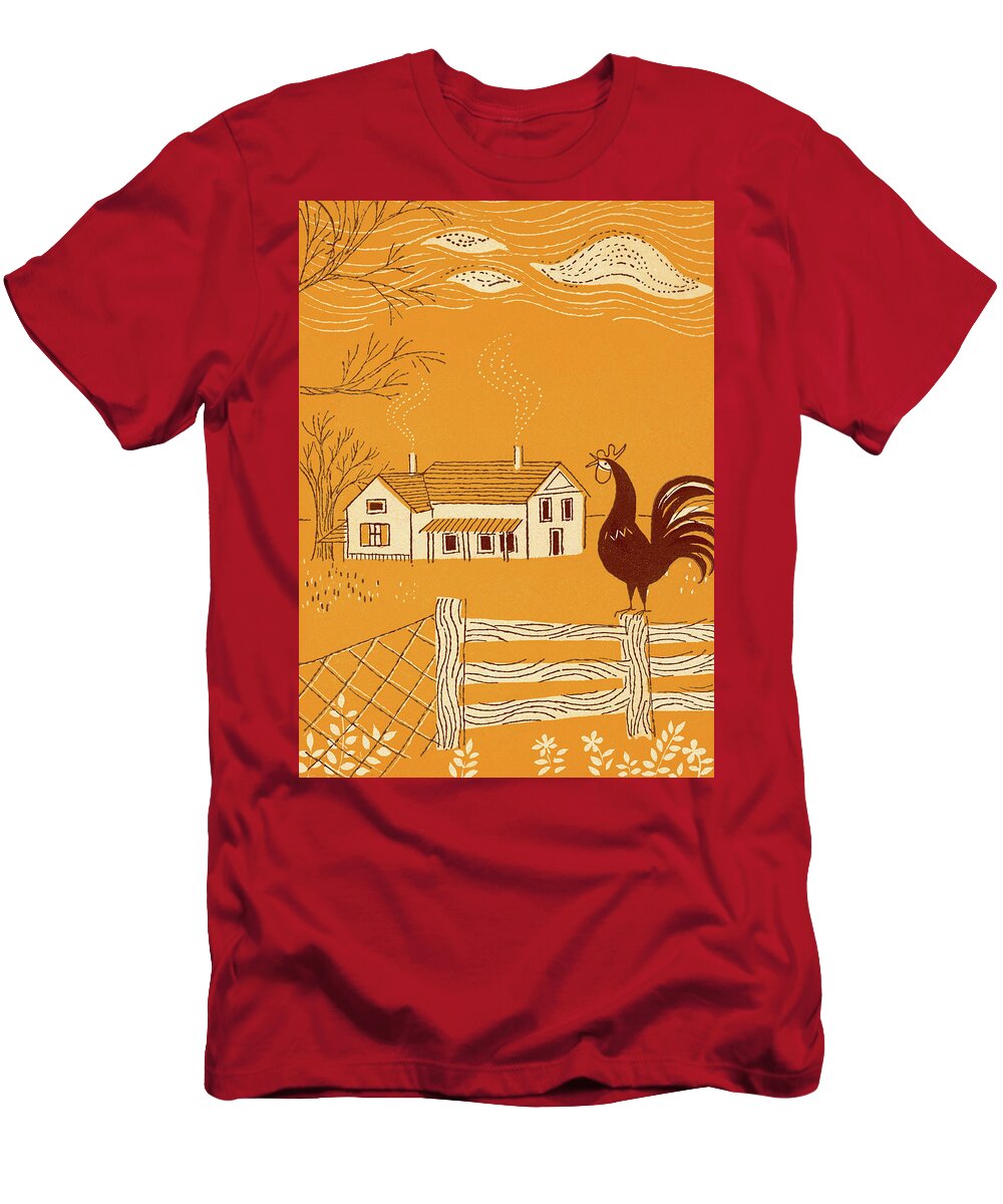 Agriculture T-Shirt featuring the drawing Farm House and Rooster by CSA Images