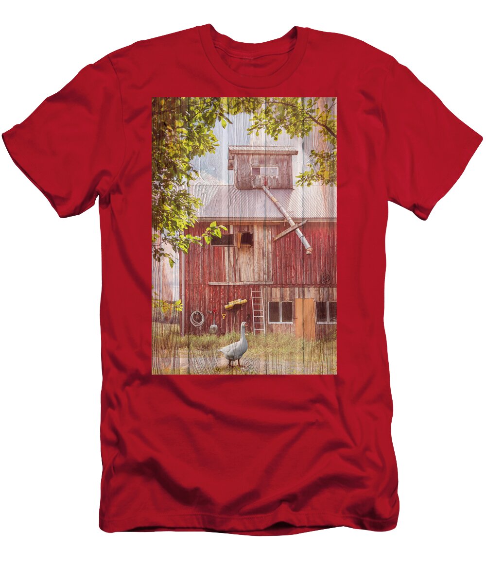 Barn T-Shirt featuring the photograph Farmgoose in Wood Textures by Debra and Dave Vanderlaan