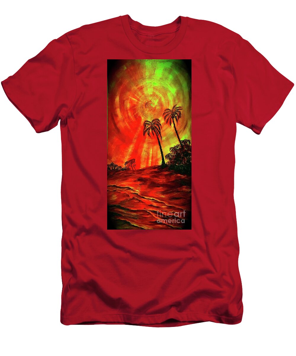 Sunset Beach T-Shirt featuring the painting Evening of Yellow Sun by Michael Silbaugh