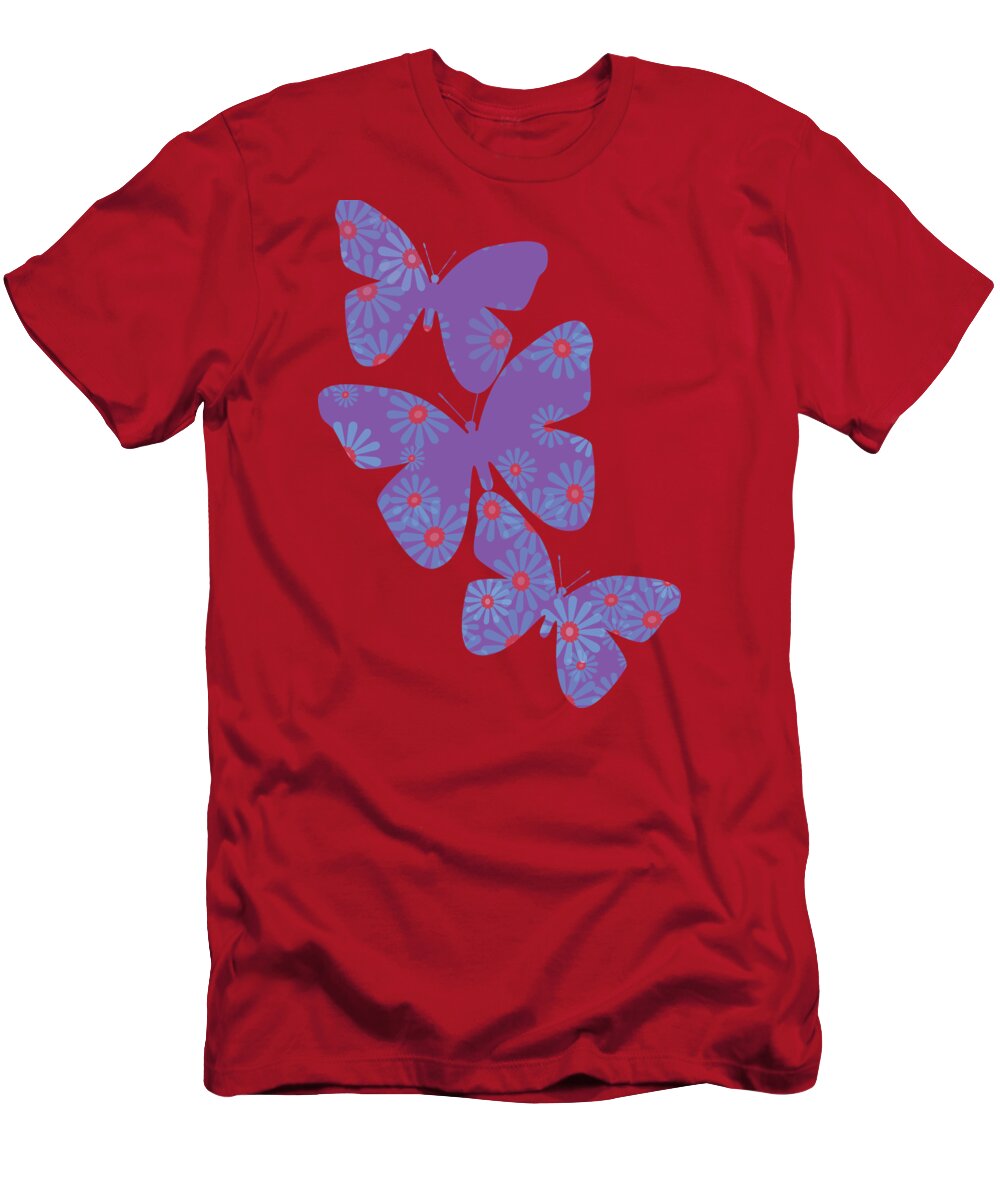 Butterfly T-Shirt featuring the digital art Floral Butterflies in Purple and Liiving Coral by Marianne Campolongo