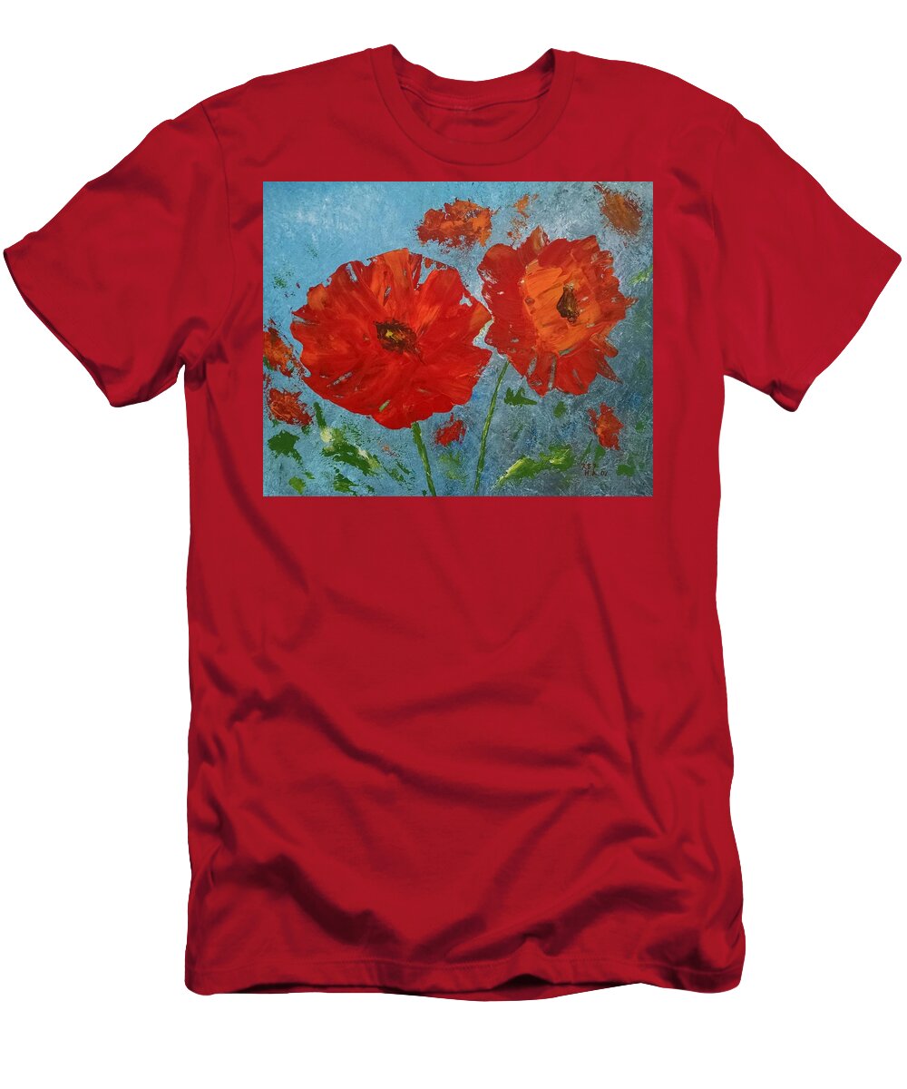 Poppy Flowers T-Shirt featuring the painting Poppy Flowers by Helian Cornwell