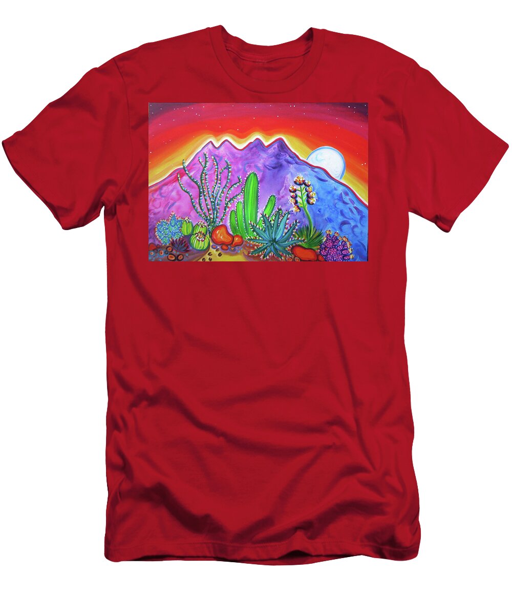 Superstition Mountains T-Shirt featuring the painting Four Peaks Cactus Garden by Rachel Houseman