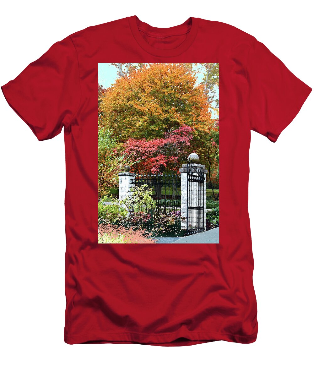 Garden Gate T-Shirt featuring the digital art Garden Gate by John Lautermilch