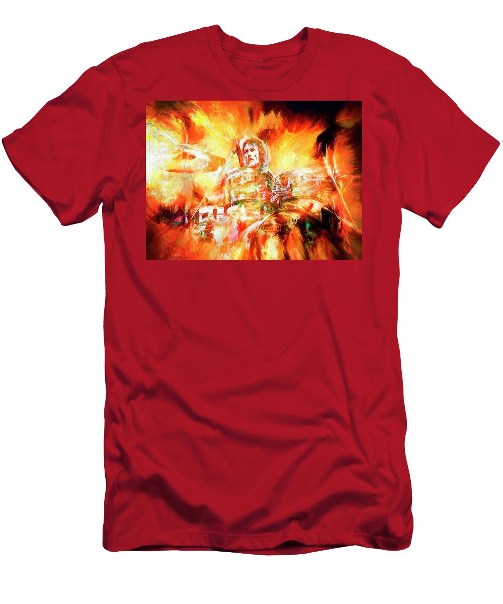 Ginger Baker T-Shirt featuring the mixed media Ginger Baker by Mal Bray