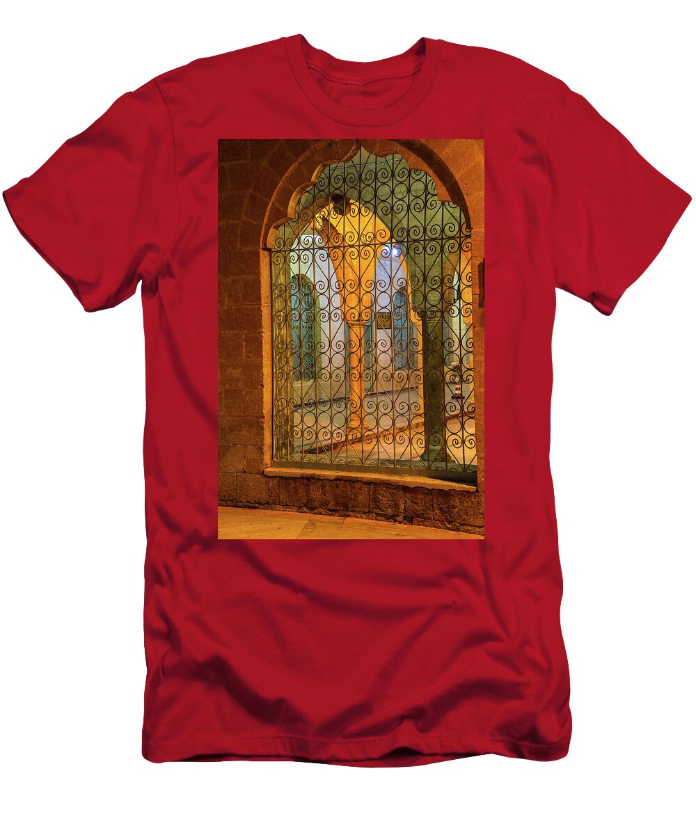 Abraham T-Shirt featuring the photograph Grill and arch of inner courtyard by Steve Estvanik