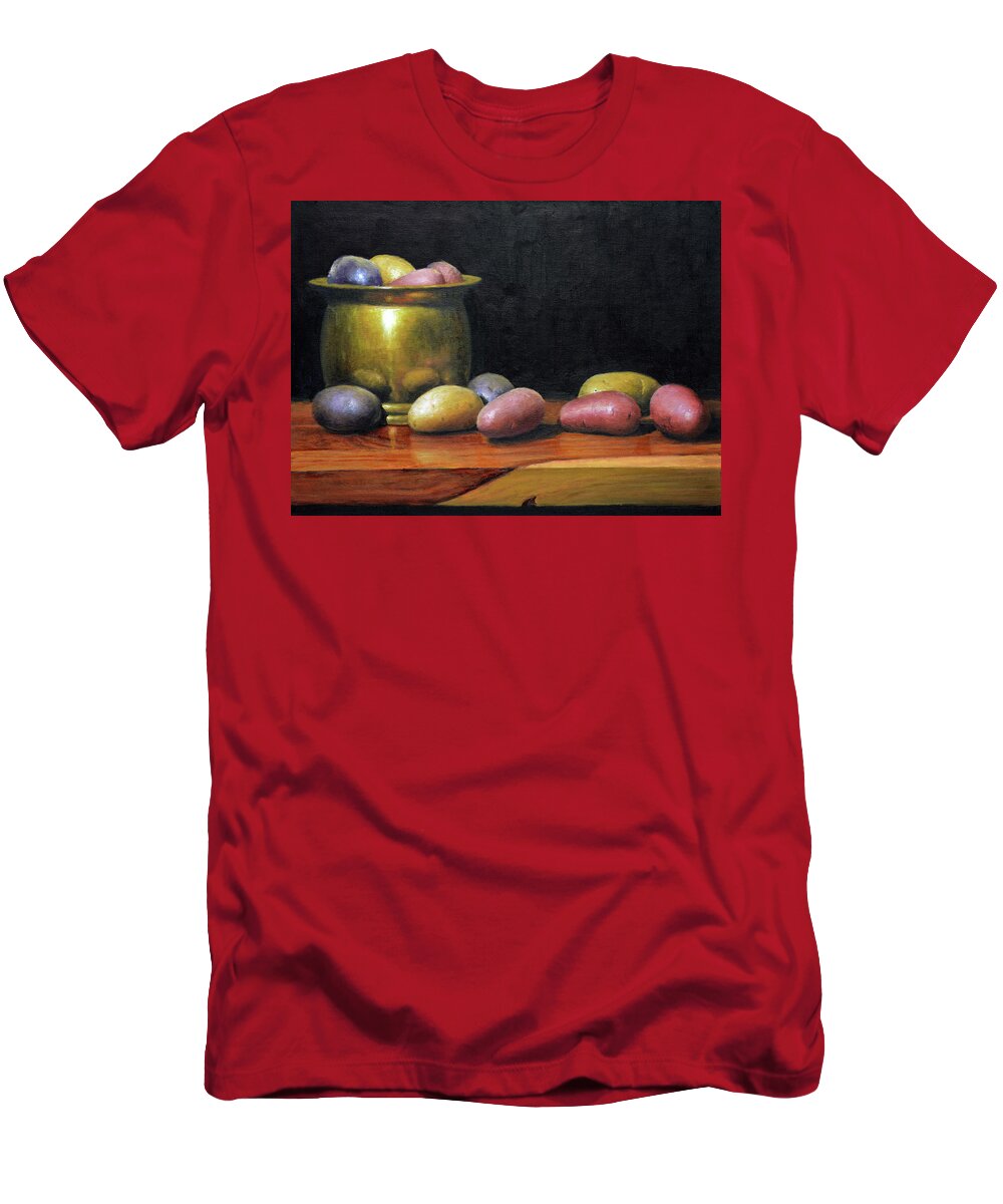 Still Life T-Shirt featuring the painting Heirloom potatoes by Armand Cabrera