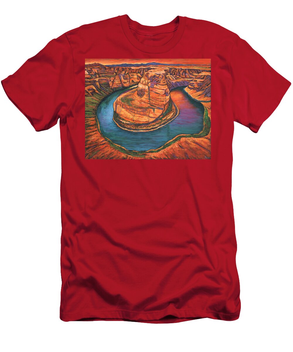 Arizona T-Shirt featuring the painting Horseshoe Bend Sunset by Johnathan Harris