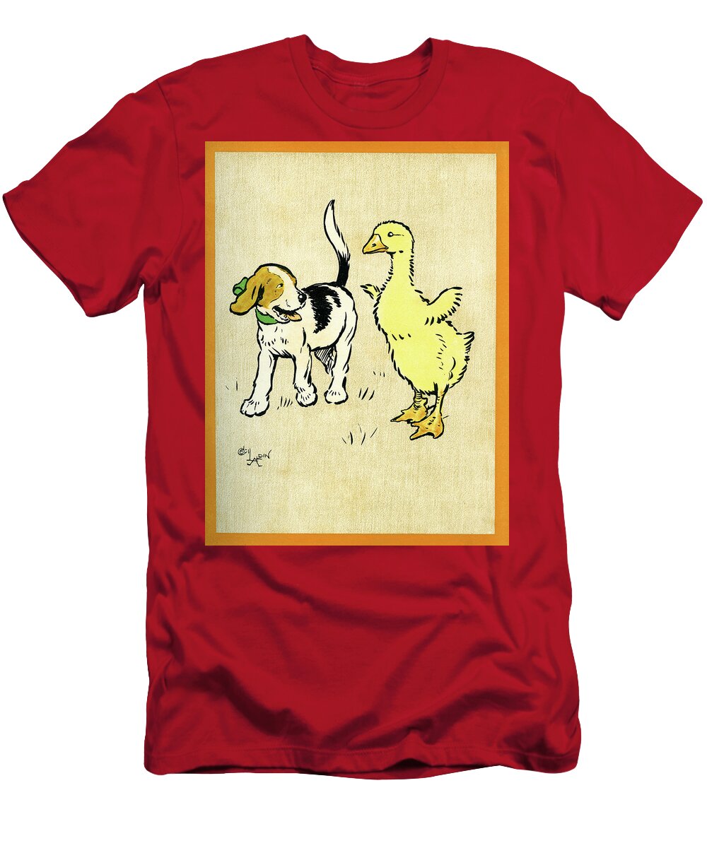 Puppy T-Shirt featuring the mixed media Illustration of puppy and gosling by Cecil Aldin