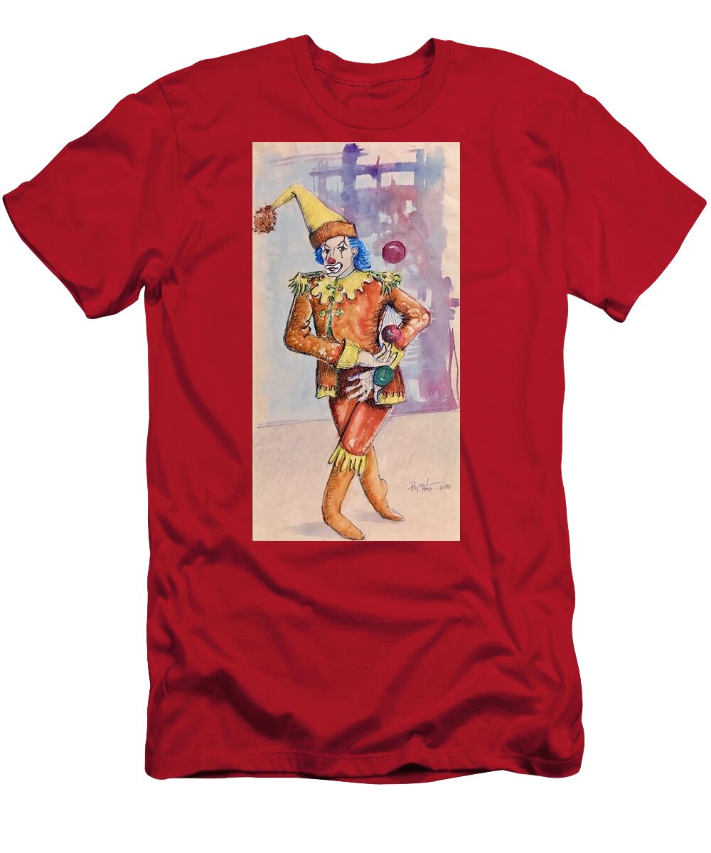 Ricardosart37 T-Shirt featuring the painting Juggling Clown by Ricardo Penalver deceased