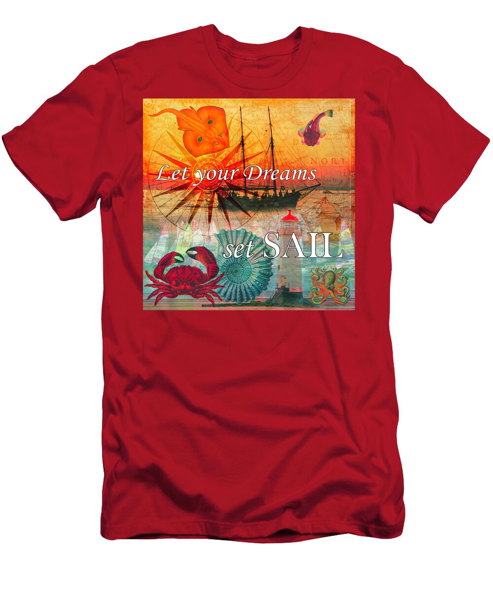 Boats T-Shirt featuring the digital art Let Your Dreams Set Sail Watercolor Painting by Debra and Dave Vanderlaan
